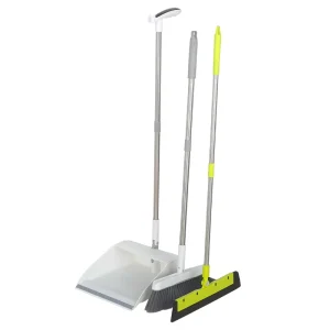 Kitchen Broom and Dustpan Long Handle Easily Disassembled Black Broom Brush and Dustpan Set for Lobby