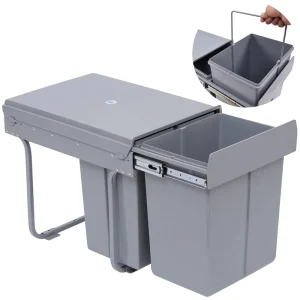 Kitchen Cabinet Built-In Pull-Out Waste Bin Trash Can Soft-Closing Slide
