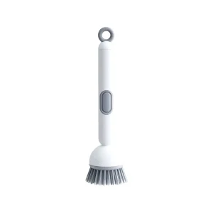 Kitchen Cleaning 6-Level Adjustable Handle Refillable PET Portable Head Brush with Soap Liquid Dispenser for Dishes Pans Pots