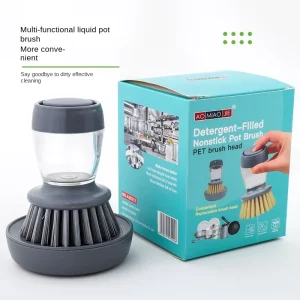 Kitchen Cleaning Artifact Vertical Press Lazy Brush Bowl Plastic Liquid Wash Pot Brush for Household Use