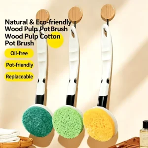 Kitchen Cleaning Brush with Long Plastic Handle and Sponge Bristles for Oil Pot and Wok Cleaning