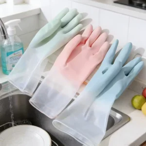 Kitchen Cleaning Opp Bag Two-color Dishwashing Gloves Housework Laundry Waterproof Rubber Thickened PVC Quick-drying Warm