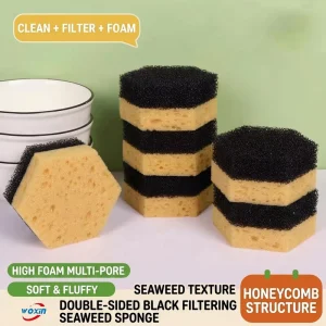 Kitchen Cleaning Sponge Hexagon Dual Scouring Pad Compound Cellulose Scourer Kitchen Cleaning Sponge with Open Cell