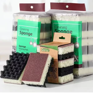 Kitchen Cleaning Sponge With Scouring Pad Three Layers Dish Washing Scrub Sponges for Household Cookware