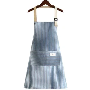Kitchen Cooking Aprons Adjustable Bib Soft Chef Apron with 2 Pockets Cotton Linen for Men and Women