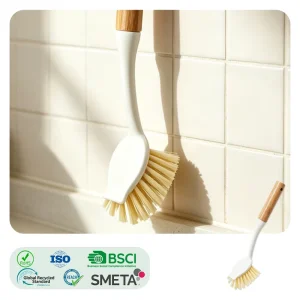 Kitchen Dish Brush Bamboo Handle Dish Scrub Brush with Scraper Kitchen Cleaning Brush for Pots Pans Sink Cleaning