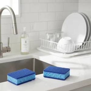 Kitchen Dishwashing Wood Pulp Sponge and Scouring Pad Rectangular Shape Model YSCF 305