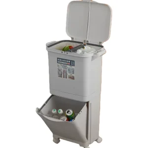 Kitchen Double-layer Rectangular Dustbin Plastic Wheeled Recycle Waste Bin Trash Can with Lid