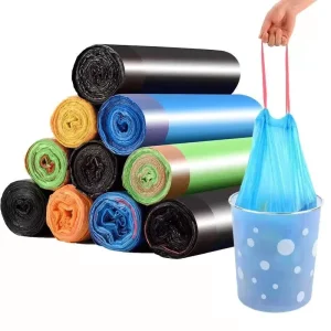 Kitchen Garbage Bag Roll up Household Disposable PE Trash Bag with Drawstring