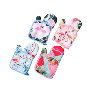 Kitchen Household Heat Resistant Baking Custom Print Logo Cotton and Linen Thickened Anti scald Oven Gloves Mitt Set