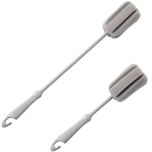 Kitchen Household Small Portable Handheld Long Handle Cleaning Brush with Sponge Plastic Cup Brush Bottle
