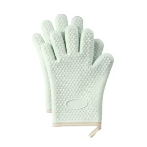 Kitchen Microwave Oven Gloves Printed Dotted Silicone Insulated with Cotton Thickened Heat Resistant Waterproof Household Gloves