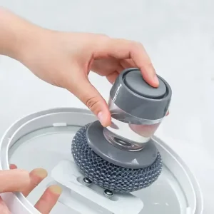 Kitchen Multi-Purpose Round Dish Cleaning Brush TPR Scourer Sponge Pads with Stylish Hand Handle Plastic Dish Scrubber