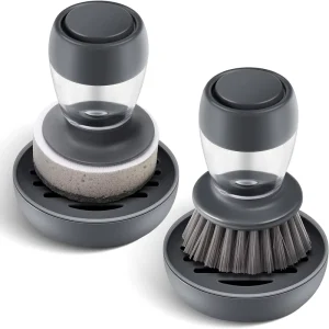 Kitchen Scrub Brush for Dishes Pots Pans Sink Cleaning Soap Dispensing Dishes Brush Dish Scrubber with Holder Set
