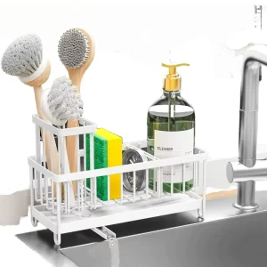 Kitchen Shelf Stainless Steel Sink Drain Rack with Brush Holder Sponge Cleaning Soap Organizer Storage Holder for Kitchen