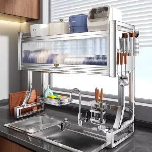 Kitchen Sink Rack Table Dishes Dustproof Drain Rack Multifunctional Pool Simple Cupboard Storage Artifact