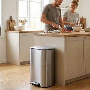 Kitchen Step Open Rectangular 13 Gallon Waste Bin Stainless Steel 50l Trash Can with Lid Indoor