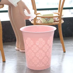 Kitchen Trash Can Waste Bins Plastic Garbage Bin with Flower Texture