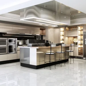 Kitchen with Island Standard Stainless Steel One stop Solution Service E0 European Industrial Modular Kitchen Cabinets Modern