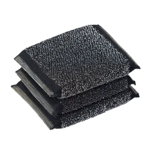 Kleaner 3PCS Black Stainless Steel Wire Kitchen Cleaning Scourer Sponge Scouring Pad