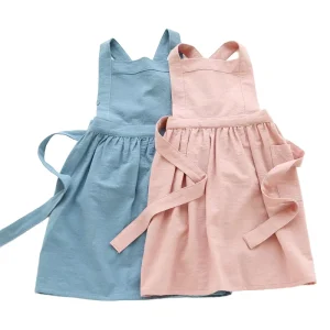 Korean Fashion Cotton Linen Sleeveless Kindergarten Baby’s Dining Apron Small Children’s Bib Painting Reverse Wearing Overcoat