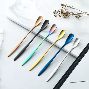 Korean Stainless Steel Spoon Metal Mixing Coffee Spoon Gold Ice Cream Spoon