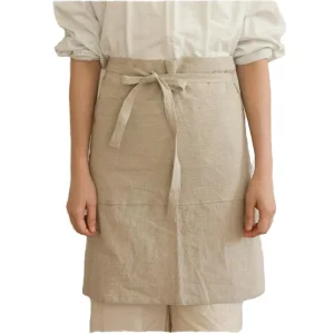 Korean Style Cotton Waist Half Apron Back Cross Split Front Tie Washable for Western Restaurant Baking Bakery Pottery Studio