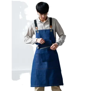 Korean Style Fashionable Cross-Back Full Bib Linen Apron Cotton Fabric Waist Chefs Barbers Cleaning Use Sustainable 1-4