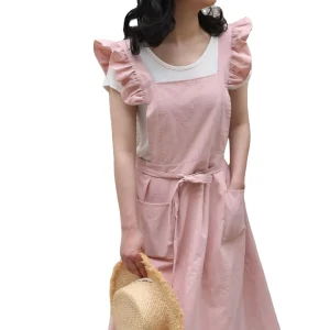 Korean Style Ruffle Chef Apron Waterproof Cotton Linen Barista Waitress Bib Eco friendly Reusable Apron