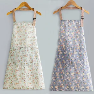 Korean Version Anti-Oil Sewage Stain Print Home Kitchen Canvas Apron Fashionable Cute Washable Waist Work Clothes Durable