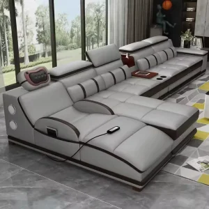 L-Shape Modular Three-Seat Electric Massage Leather Recliner Set
