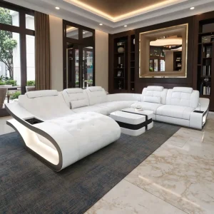 L-Shaped Black and White Leather Sectional Sofa