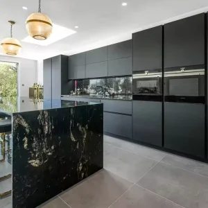L-Shaped Modular Kitchen Cabinets Complete Set Custom Size Black Matte Lacquer MDF