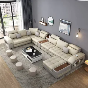 L-Shaped Sectional Sofa Couch Bed Set Fabric Furniture for Living Room