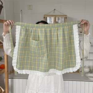 Lace Half Aprons for Girls Women with Pockets Unisex Chef Aprons Cotton Short Waist Waiter Waitress Half Apron