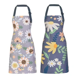 Ladies’ Durable Floral Cotton Eco-friendly Chef Apron Kit Adjustable Bib Pockets Customized Color Washable for Kitchen Cooking