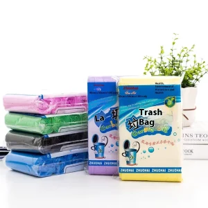Large 5-Roll Pack of PE Material Thickened Flat Mouth Garbage Bag with Colorful Point Breaks for Hotels and Households