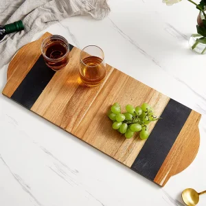 Large Acacia Wood and Slate Serving Board for Cheese Fruit and Charcuterie