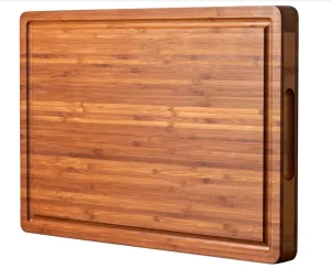 Large Bamboo Cutting Board with Side Handles and Juice Grooves