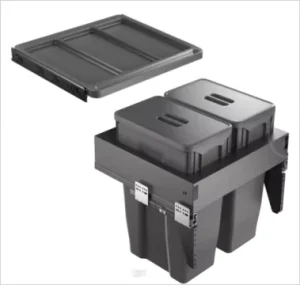 Large Capacity 30L+30L Soft-closing Plastic Double Waste Bins Pull-out Kitchen Storage Bin Include Mini Drawer