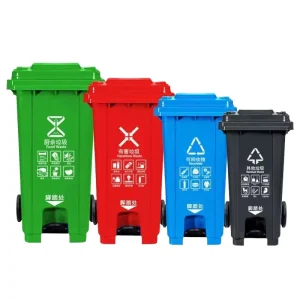 Large Capacity Eco Friendly Outdoor Trash Can 100l 120l 240l 360l Foot Pedal Operated Plastic Waste Bin Flip Lid Wheels Easy