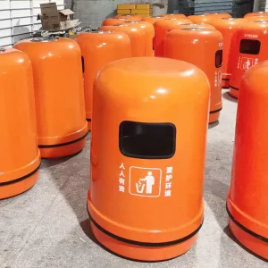 Large Capacity Eco-Friendly Water Resistant Fiberglass Modern Luxury Round Outdoor Trash Can Waste Bins for Convenient Disposal