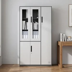 Large Capacity Metal Wardrobe Storage Cabinet with Glass Doors Hanging Space and Lockable Locker for Office Bedroom Storage