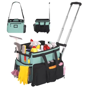 Large Capacity Oxford Rolling Cleaning Tool Organizer Bag with Detachable Trolley