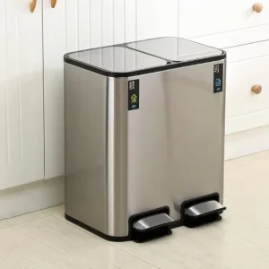 Large Efficient Outdoor Household Metal Dual Step Trash Can 50L Capacity Garbage Waste Bins for Kitchen & Rooms
