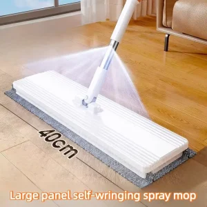 Large Panel Mop with Self-Clamping Cloth, Dust Removal Spray Mopping Tool for Living Room, Bathroom, and Toilet
