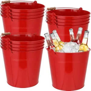 Large Red Metal Bucket with Handle Heavy Duty Round Pail for Party Wedding Craft Utensil Gardening Home Galvanized Metal Bucket