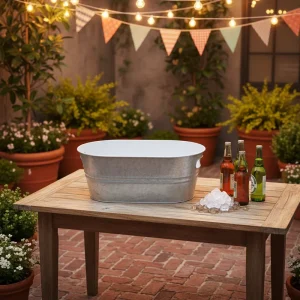 Large White Galvanized Metal Oval Eco-Friendly Bucket Party Drink Towel Tub
