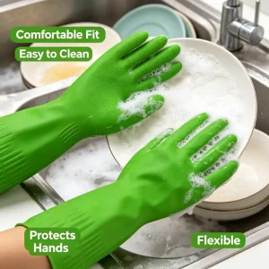 Latex Dishwashing Gloves Long and Thick Rubber Cleaning Gloves for Kitchen Household Chores Washing and Laundry Rubber Gloves