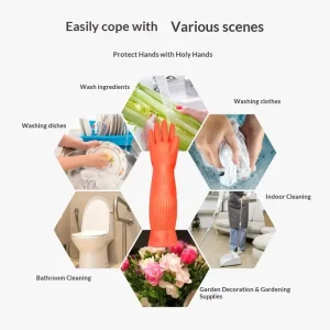 Latex Oil Resistant Reinforced Cuff 45cm Thickened Waterproof Non-Slip Durable Protective Gloves for Household Home